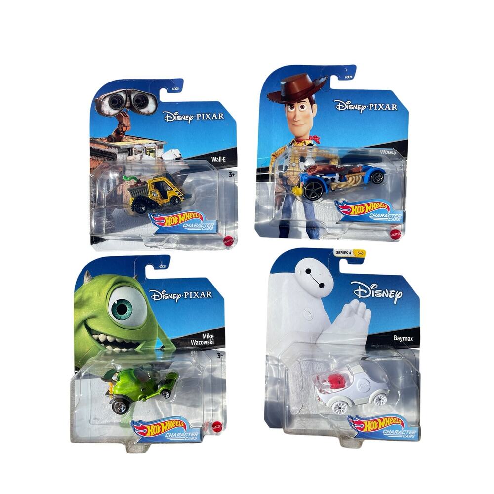Hot Wheels Disney Pixar Character Cars Lot Wall-E, Woody, Mike Wazowski, Baymax